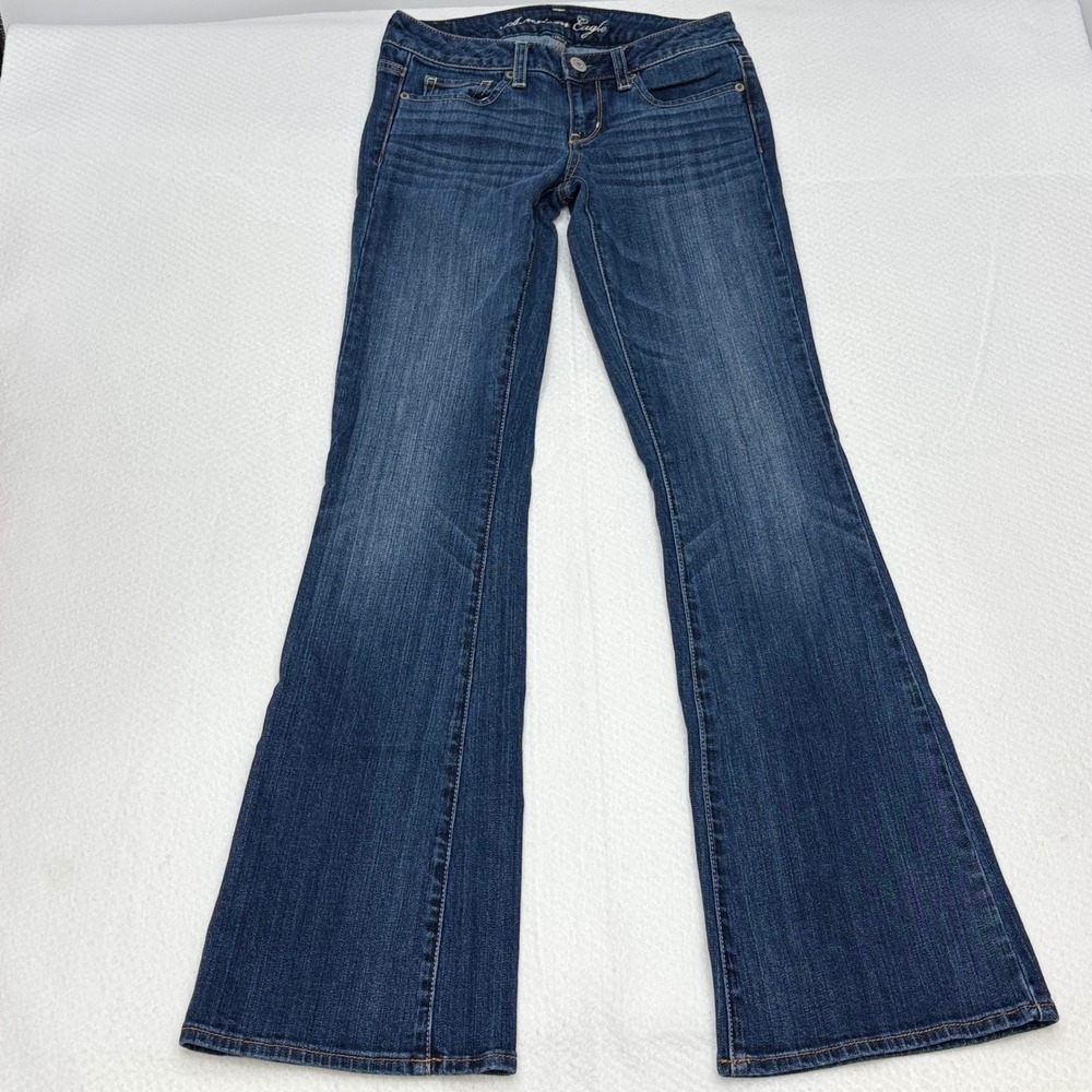 American Eagle Vintage Flare Jeans Dark Wash Low Rise Stretch Size 0 Regular - Picture 2 of 13
